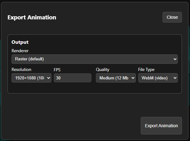Animation export dialog (placeholder)